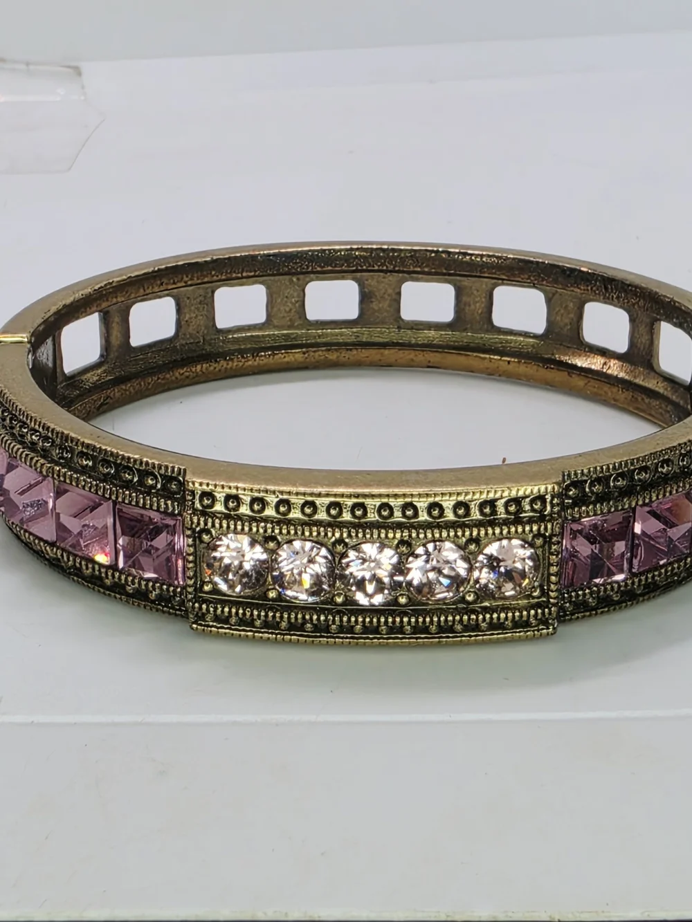 Heidi Daus Lot Of 3 Tantalizing Art Deco Hinged Bangle Bracelet Swarovski Stack